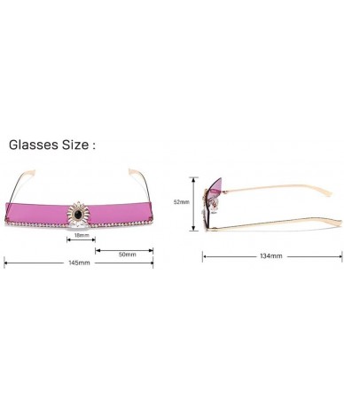 Square Narrow Square Rectangular Hand-Made Diamond Sunshade Mirror Female Marine Color Sunglasses - 3 - CI190O7259E $62.53