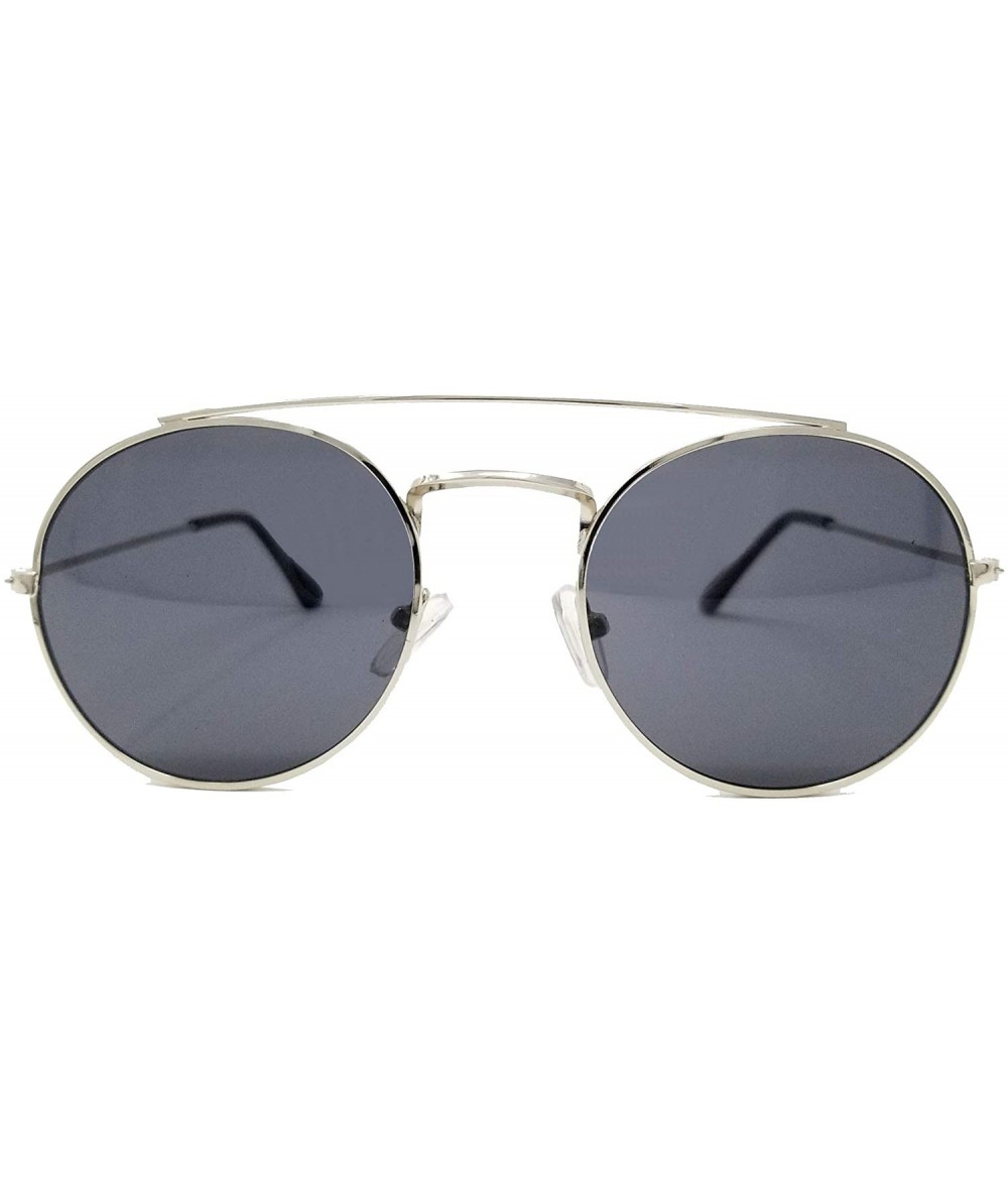 Round Vintage Retro Round Circle frame Crossbar Sunglasses IL1016 - Silver/ Black - CH18LEGW8UK $21.26