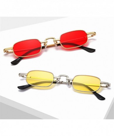 Square Women&Men Vintage Small Rectangle Sunglasses Metal Frame Hip Hop Sun Glasses Red Yellow Sunglass Retro Shades - 1 - CO...