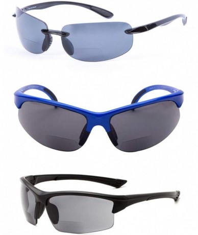 Rimless The Allstars" 3 Pair of our Most Popular Bifocal Sport Wrap Unisex Sunglasses - Black/Blue - CN1963SL9WR $46.07