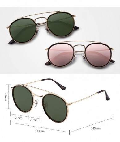 Rimless Small Polarized Round Sunglasses for Women Vintage Double Bridge Frame - 2 Pack Polarized Green & Polarized Pink - CU...