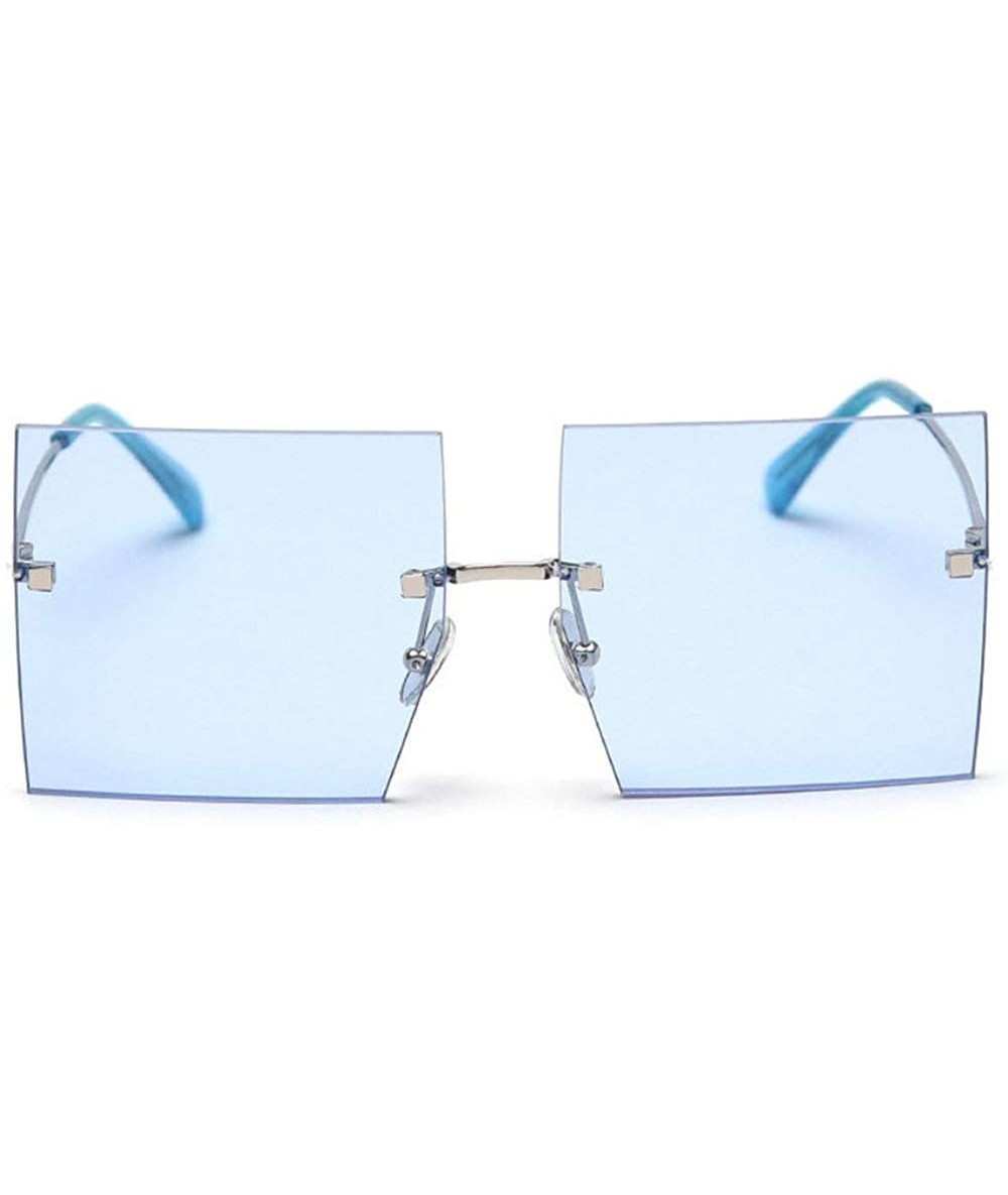 Square 2019 New Fashion Rimless oversized Square Sunglasses Women Sunshade glasses UV protection - Blue C21 - C718ZZ3AAAS $26.71