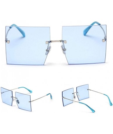 Square 2019 New Fashion Rimless oversized Square Sunglasses Women Sunshade glasses UV protection - Blue C21 - C718ZZ3AAAS $26.71