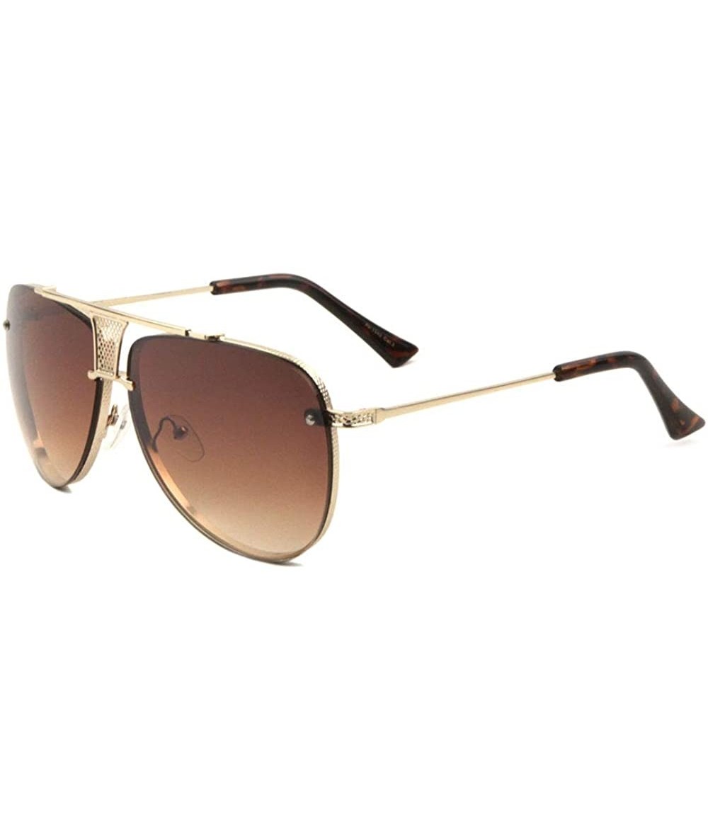 Round Metal Cut Dot Pattern Frontal Shield Rimless Curved Round Aviator Sunglasses - Brown Demi - CH190MQWY44 $27.25