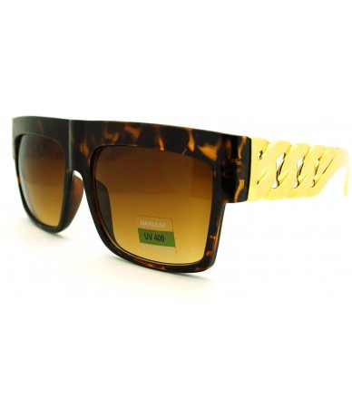 Square Thick Gold Chain Sunglasses Flat Top Square Designer Celebrity Fashion - Tortoise - C311HQ2OPKX $20.08