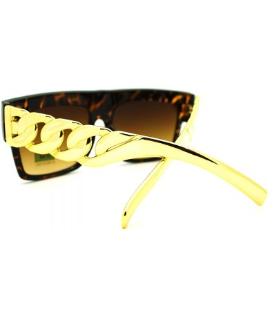 Square Thick Gold Chain Sunglasses Flat Top Square Designer Celebrity Fashion - Tortoise - C311HQ2OPKX $20.08