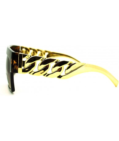 Square Thick Gold Chain Sunglasses Flat Top Square Designer Celebrity Fashion - Tortoise - C311HQ2OPKX $20.08