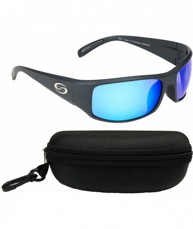 Sport Polarized Okeechobee Sunglasses - Matte Black Frame/White-Blue Mirror - Gray Base Lens - C712OCW0JDR $76.81