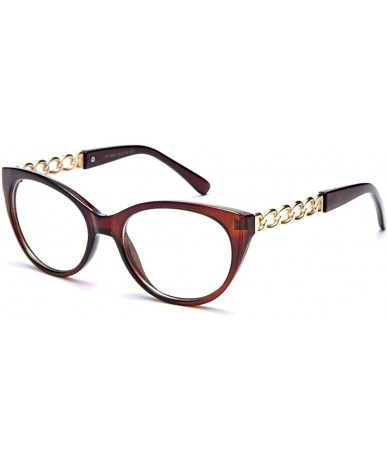 Square Unisex Clear Lens Temple Design Cat Eye Fashion Glasses - Brown - CT11KQRUSKL $19.94