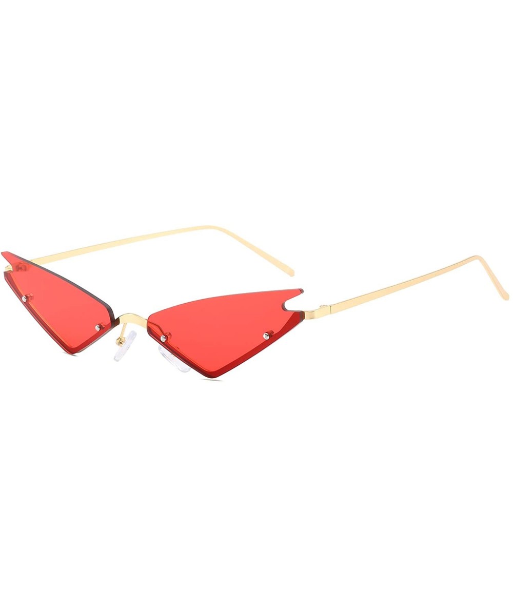 Square Small Cat Eye Sunglasses For Women Futuristic Semi Rimless Sunglasses - Red Lens/Gold Frame - CW18ECLKSUZ $24.29