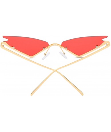 Square Small Cat Eye Sunglasses For Women Futuristic Semi Rimless Sunglasses - Red Lens/Gold Frame - CW18ECLKSUZ $24.29