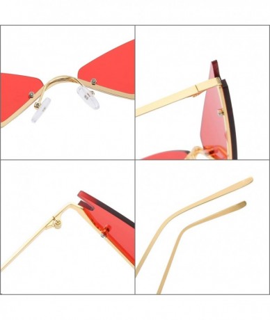 Square Small Cat Eye Sunglasses For Women Futuristic Semi Rimless Sunglasses - Red Lens/Gold Frame - CW18ECLKSUZ $24.29