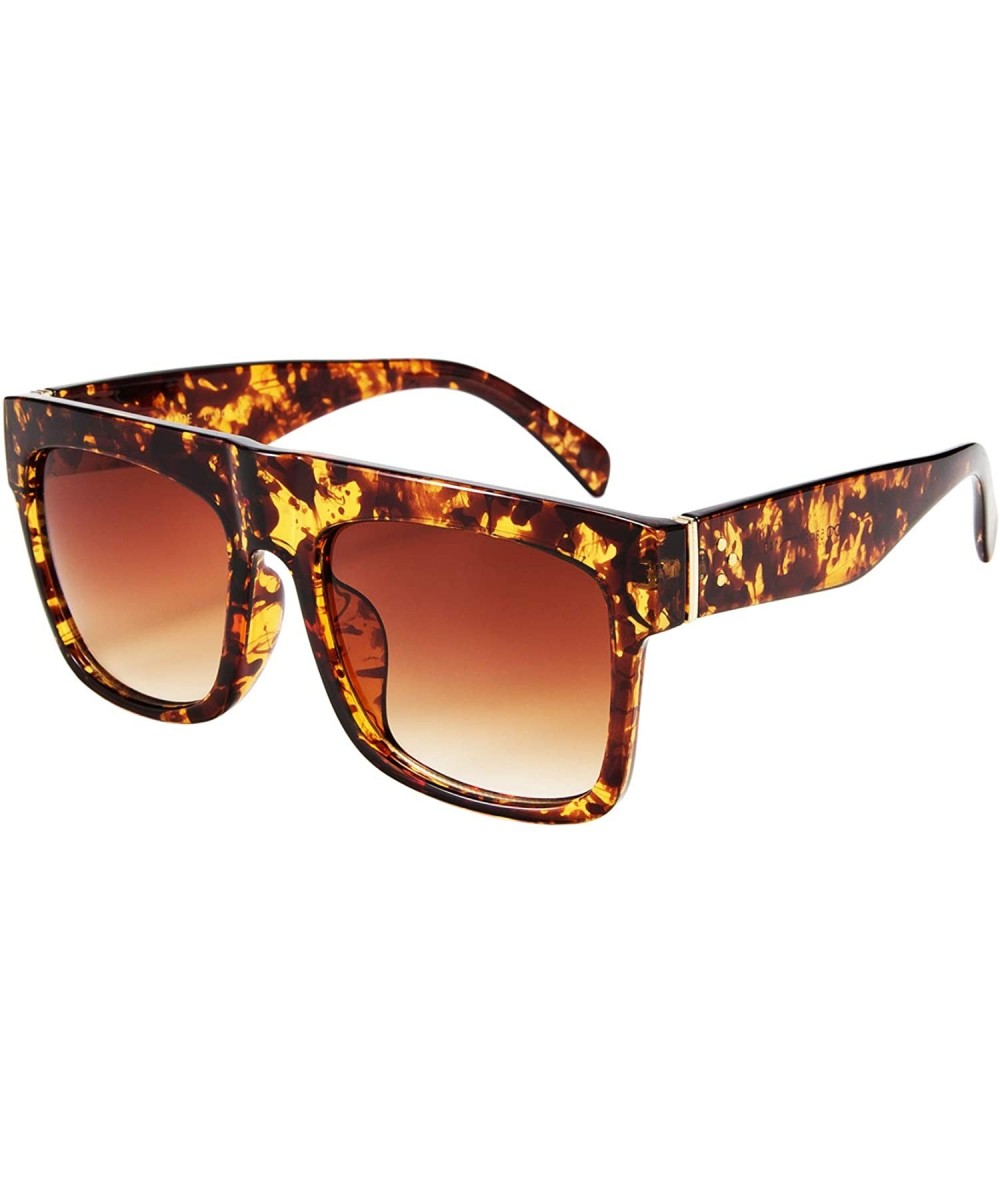 Square Oversized Retro Sunglasses Women Flat Top Square Frame Designer Shades - Leopard Frame/Brown Lens - C718WGAD5Q8 $24.18