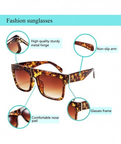 Square Oversized Retro Sunglasses Women Flat Top Square Frame Designer Shades - Leopard Frame/Brown Lens - C718WGAD5Q8 $24.18