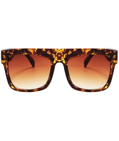 Square Oversized Retro Sunglasses Women Flat Top Square Frame Designer Shades - Leopard Frame/Brown Lens - C718WGAD5Q8 $24.18