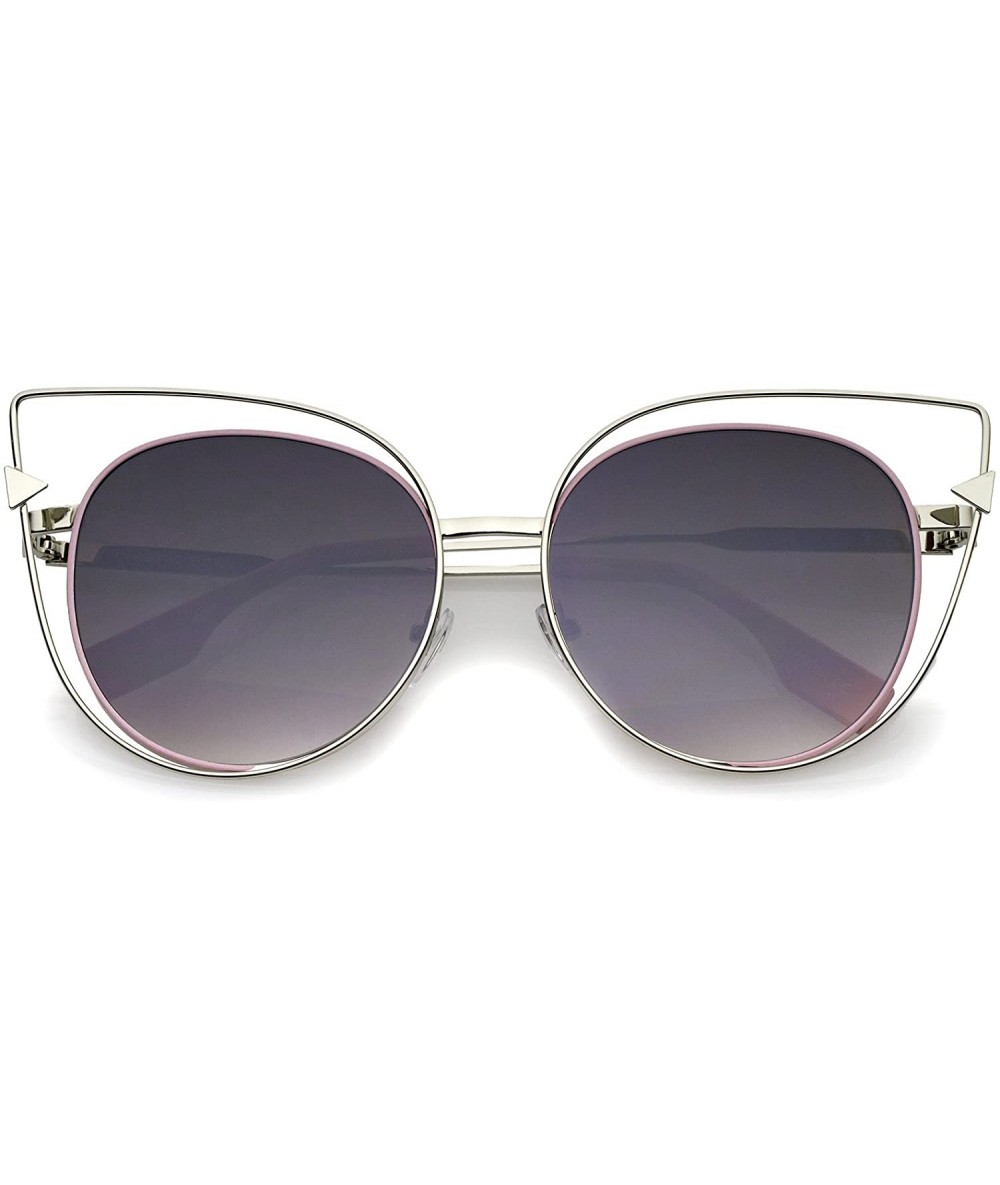 Cat Eye Oversize Metal Cutout Frame Arrow Accent Flat Lens Cat Eye Sunglasses 57mm - Silver-pink / Lavender - C012O1RIJGM $20.13