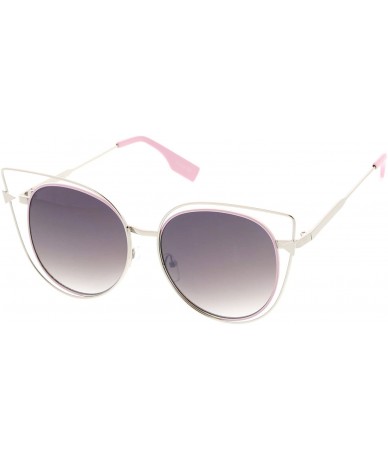 Cat Eye Oversize Metal Cutout Frame Arrow Accent Flat Lens Cat Eye Sunglasses 57mm - Silver-pink / Lavender - C012O1RIJGM $20.13