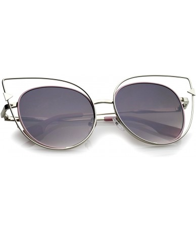 Cat Eye Oversize Metal Cutout Frame Arrow Accent Flat Lens Cat Eye Sunglasses 57mm - Silver-pink / Lavender - C012O1RIJGM $20.13