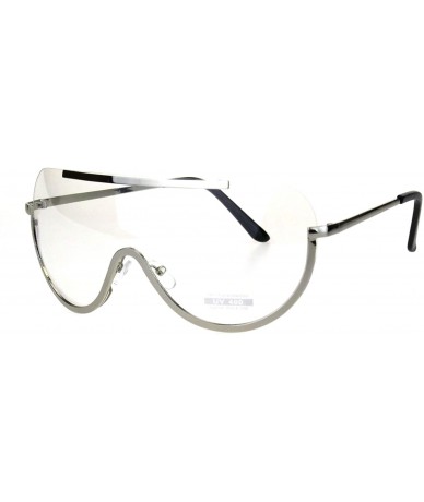 Shield Unisex Shield Clear Lens Glasses Flat Top Oversized Metal Frame UV 400 - Silver - CL18L3ISME4 $19.96