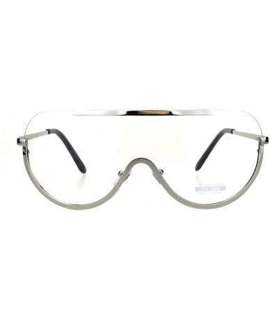 Shield Unisex Shield Clear Lens Glasses Flat Top Oversized Metal Frame UV 400 - Silver - CL18L3ISME4 $19.96