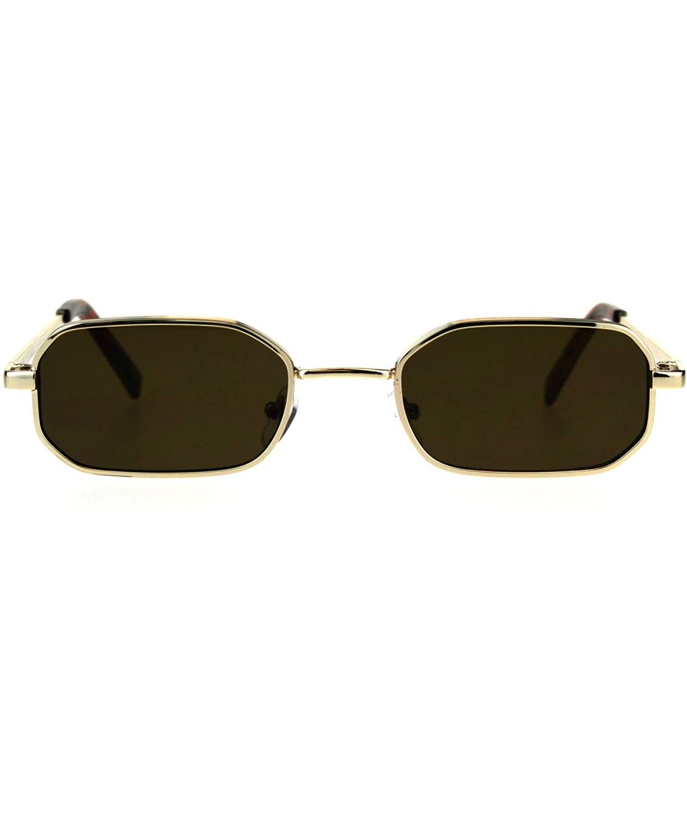 Aviator Mens Narrow Metal Rim Rectangular Hippie Pimp Sunglasses - Gold Brown - CG18CMLWHLS $23.67