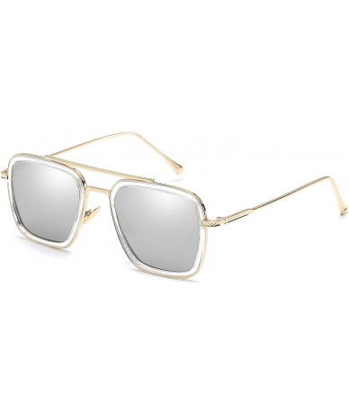 Aviator Square Aviator Sunglasses Women Men Metal Frame Classic Retro Sunglasses - Clear Frame/Silver Mirror Lens - CR18SXWGH...