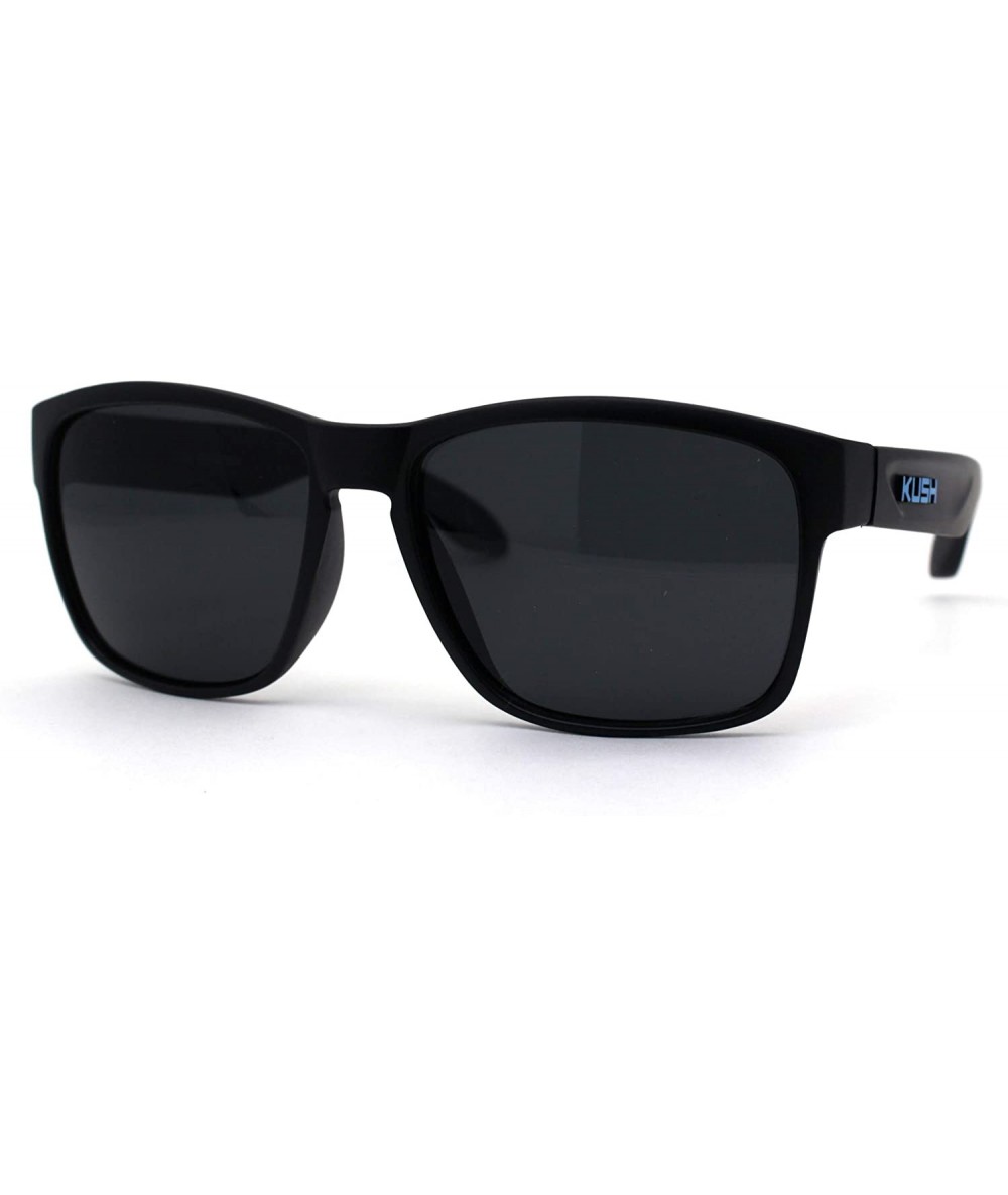 Sport Kush Mens Rectangular Gangster All Black Sport Horn Rim Sunglasses - Blue Logo - CQ1987KD2AR $20.54