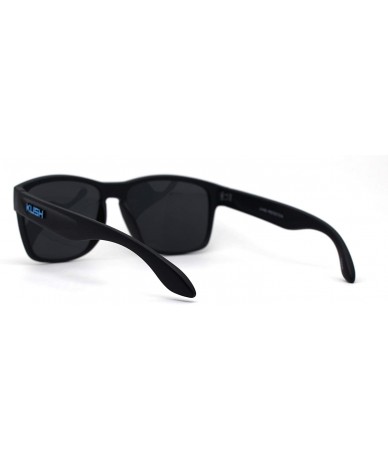 Sport Kush Mens Rectangular Gangster All Black Sport Horn Rim Sunglasses - Blue Logo - CQ1987KD2AR $20.54