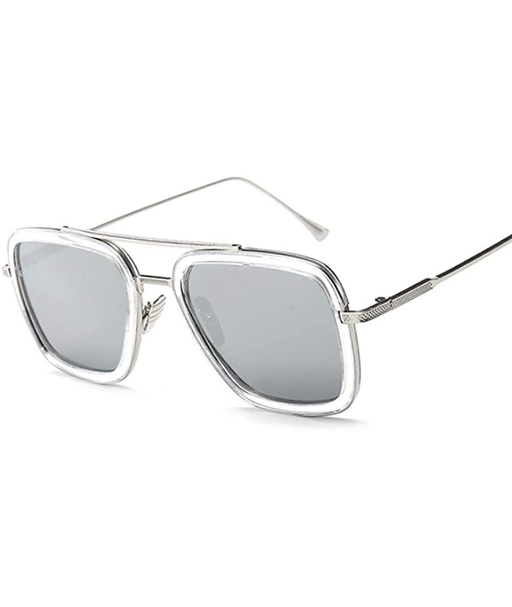 Square Fashion Flight Style Sunglasses Men Square Sunglasses Women - Silvertranssilver - C7190SDT25G $51.00