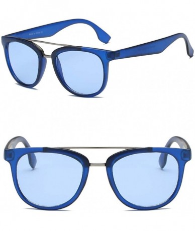 Round Retro Classic Brow-Bar Round Round Fashion Sunglasses for Men and Women - Blue - C418IS4DT86 $19.23