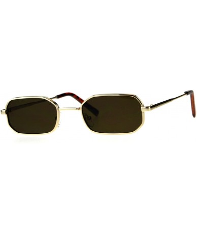 Aviator Mens Narrow Metal Rim Rectangular Hippie Pimp Sunglasses - Gold Brown - CG18CMLWHLS $23.67