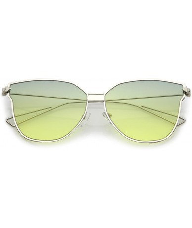 Cat Eye Oversize Slim Wire Arms Colored Mirror Flat Lens Cat Eye Sunglasses 59mm - Silver / Green Yellow - CR1822EEHIT $22.60