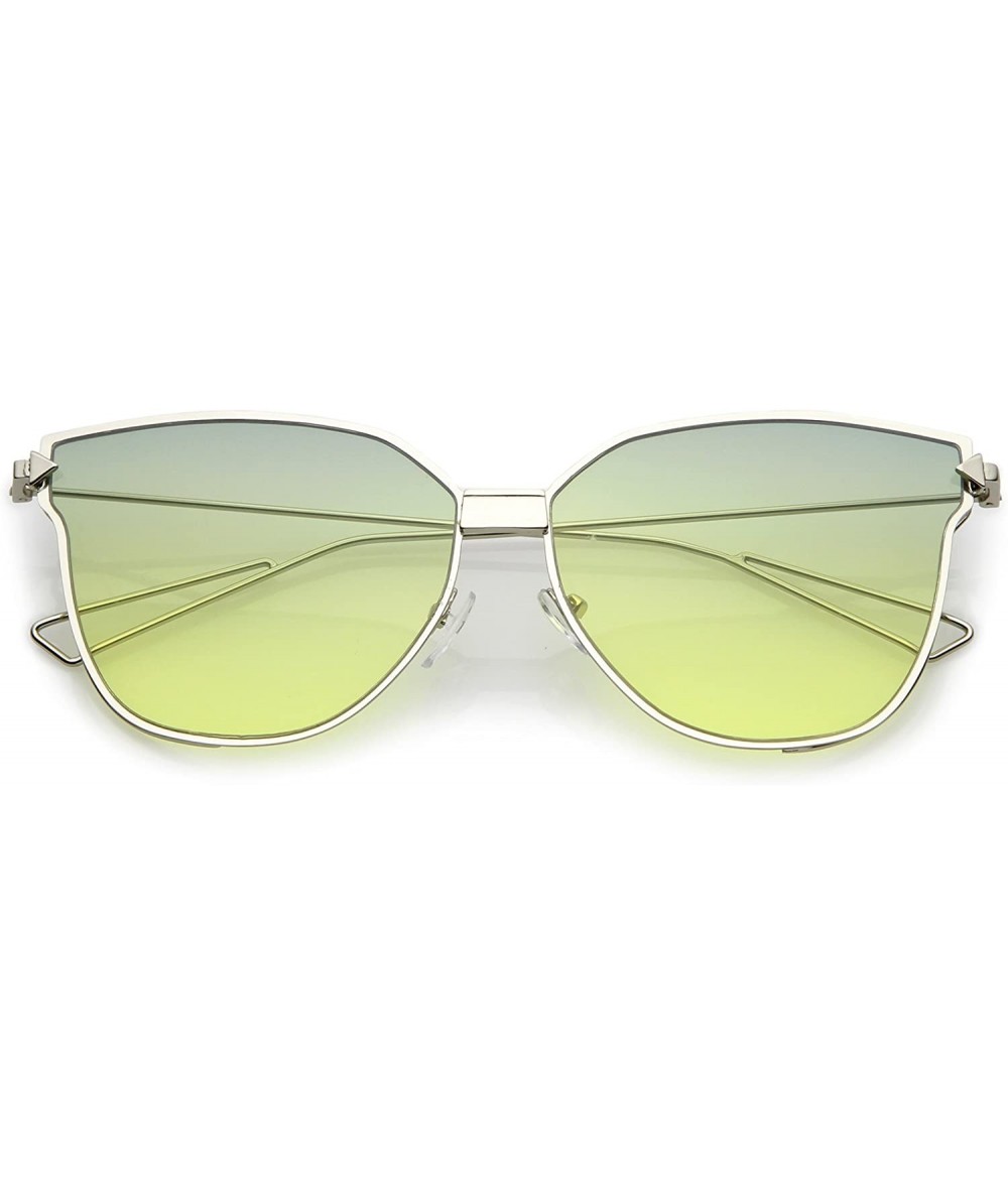 Cat Eye Oversize Slim Wire Arms Colored Mirror Flat Lens Cat Eye Sunglasses 59mm - Silver / Green Yellow - CR1822EEHIT $22.60