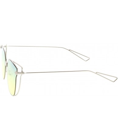 Cat Eye Oversize Slim Wire Arms Colored Mirror Flat Lens Cat Eye Sunglasses 59mm - Silver / Green Yellow - CR1822EEHIT $22.60