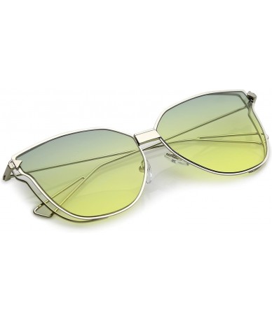 Cat Eye Oversize Slim Wire Arms Colored Mirror Flat Lens Cat Eye Sunglasses 59mm - Silver / Green Yellow - CR1822EEHIT $22.60