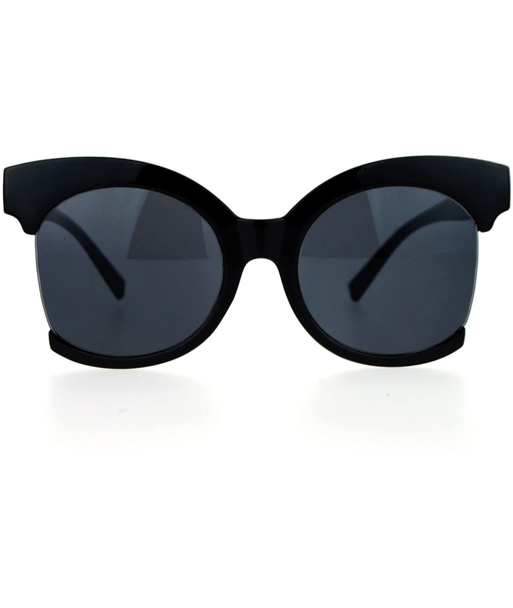 Butterfly Womens Oversize Side Crop Lens Butterfly Round Sunglasses - All Black - CX12EC4A2I5 $20.34