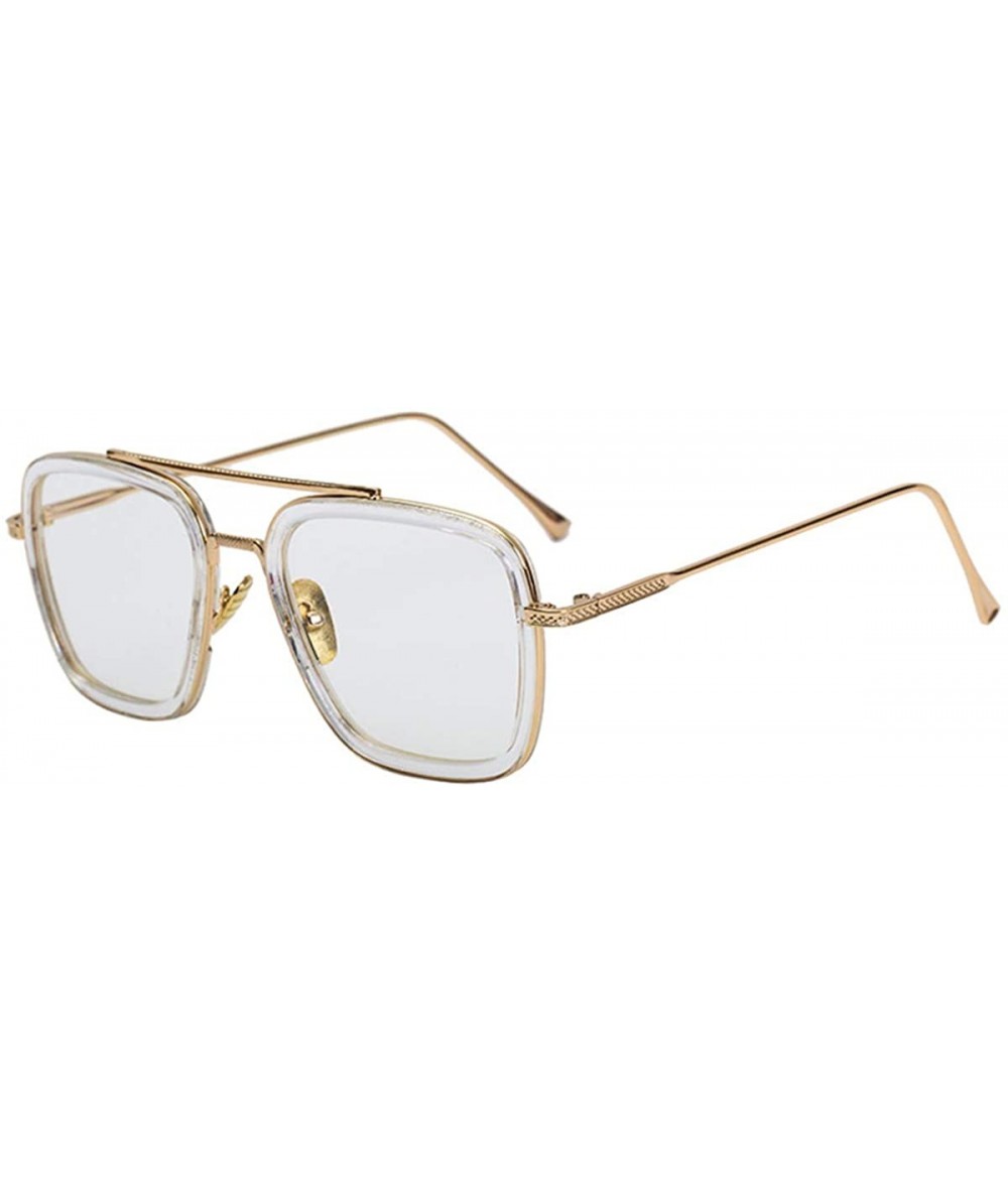 Rectangular Men Cool Square Lens Sunglasses Street Fashion Metal Frames Eyewear UV Protection - Clear - CA197ZCYKL4 $20.45