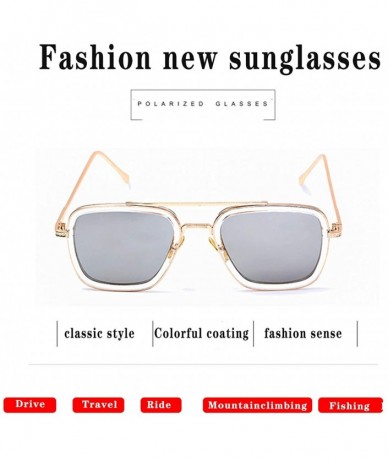 Rectangular Men Cool Square Lens Sunglasses Street Fashion Metal Frames Eyewear UV Protection - Clear - CA197ZCYKL4 $20.45