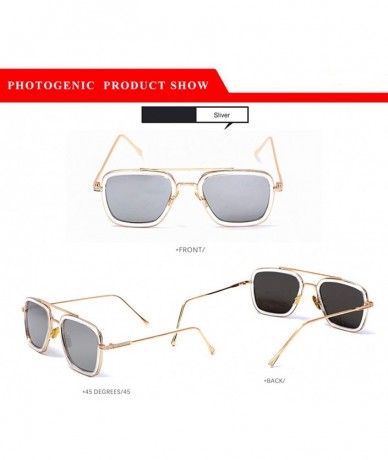 Rectangular Men Cool Square Lens Sunglasses Street Fashion Metal Frames Eyewear UV Protection - Clear - CA197ZCYKL4 $20.45