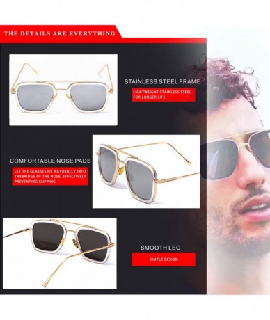 Rectangular Men Cool Square Lens Sunglasses Street Fashion Metal Frames Eyewear UV Protection - Clear - CA197ZCYKL4 $20.45