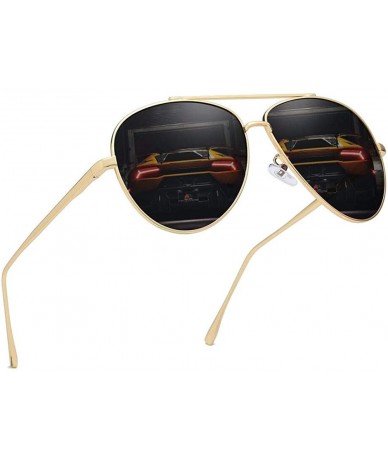 Round Premium Military Polarized Sunglasses Protection - Gold Frame/Gray Lens - C318KDQ962I $25.17