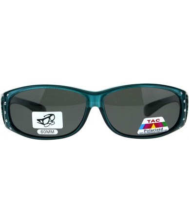 Rectangular Polarized Womens Rhinestone Bling Fit Over Rectangular 60mm Sunglasses - Teal Black - CA18D4IRS9R $26.84