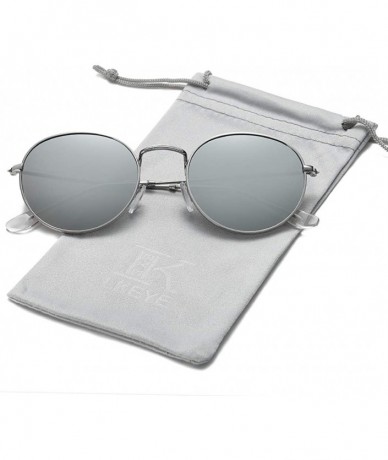 Oversized Small Unisex Classic Vintage Round Mirror Lens Polarized Sunglasses LK1702 3447 - Silver/Silver - C412O5O4QC2 $25.87