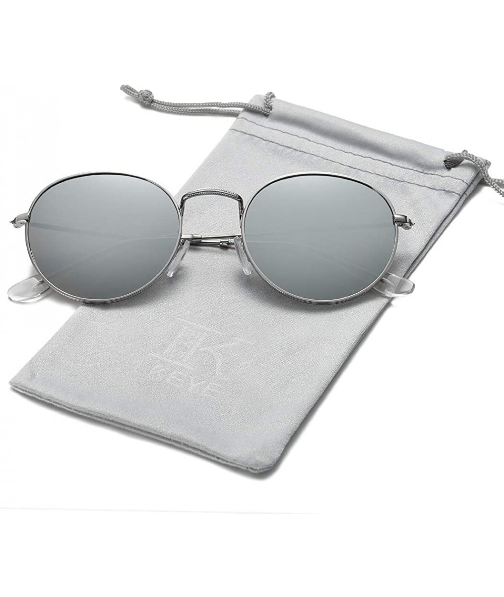 Oversized Small Unisex Classic Vintage Round Mirror Lens Polarized Sunglasses LK1702 3447 - Silver/Silver - C412O5O4QC2 $25.87