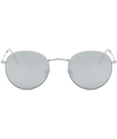 Oversized Small Unisex Classic Vintage Round Mirror Lens Polarized Sunglasses LK1702 3447 - Silver/Silver - C412O5O4QC2 $25.87