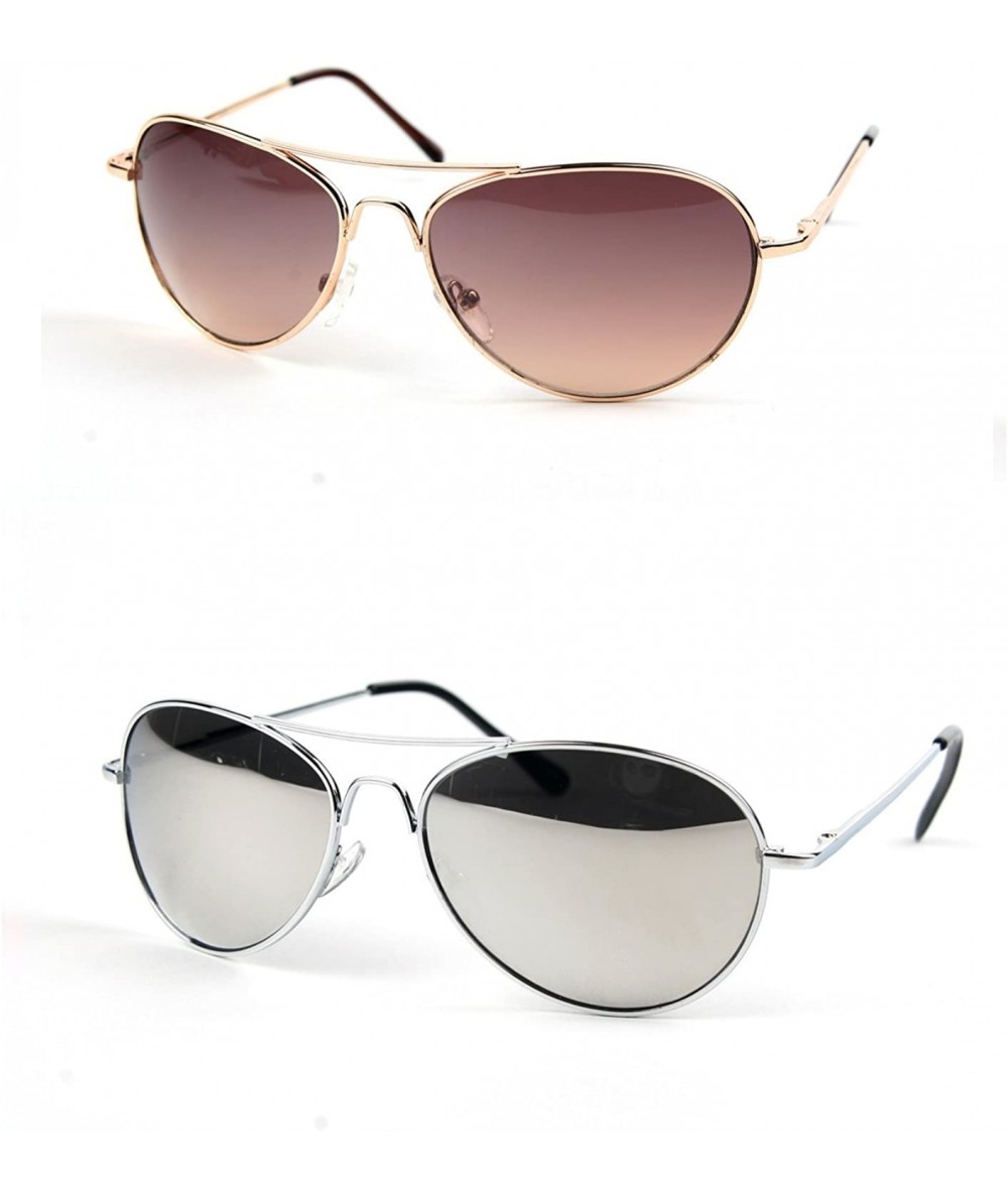 Aviator Metal Classic Aviator Color Lens Sunglasses Small Size P2480 - 2 Pcs Gold-brown & Silver-mirror - CO11VJ4W8SZ $32.98