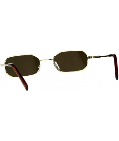 Aviator Mens Narrow Metal Rim Rectangular Hippie Pimp Sunglasses - Gold Brown - CG18CMLWHLS $23.67