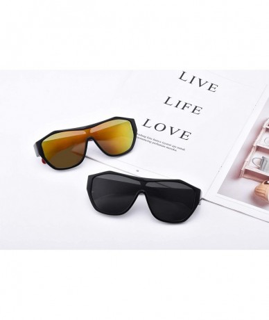 Wrap Polarized Oversized Fit Over Glasses Sunglasses with One Piece Flat Lens for Women Men - Black/Red - CI18ZEIZDDH $42.66