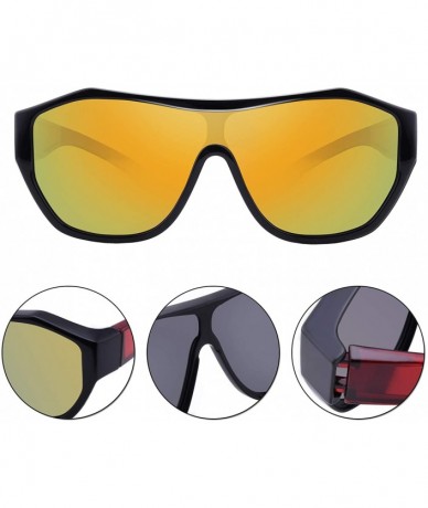 Wrap Polarized Oversized Fit Over Glasses Sunglasses with One Piece Flat Lens for Women Men - Black/Red - CI18ZEIZDDH $42.66