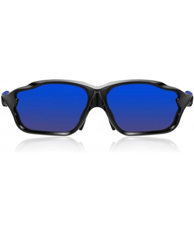 Sport Aero Polarized Sports Sunglasses For Men Women-UV400 Protection - Matte Black-blue - CN19D8L4QSO $39.33